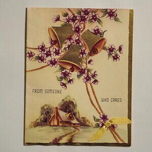 BEAUTIFUL Vintage Birthday Card Purple Tones Cottage Scene